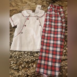 Plaid Red and White Kids Pants Set